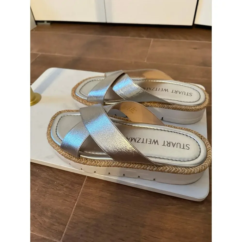 Stuart Weitzman Sandal Roza Lift Metallic Silver Luxury